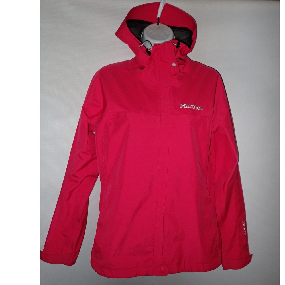 Marmot Women's Gore-Tex Hooded Rain Jacket Pink Size S Hiking Travel Precip